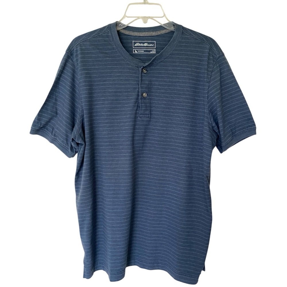 Eddie Bauer Outdoor Blue Striped Short Sleeve Henley Shirt Men's Large